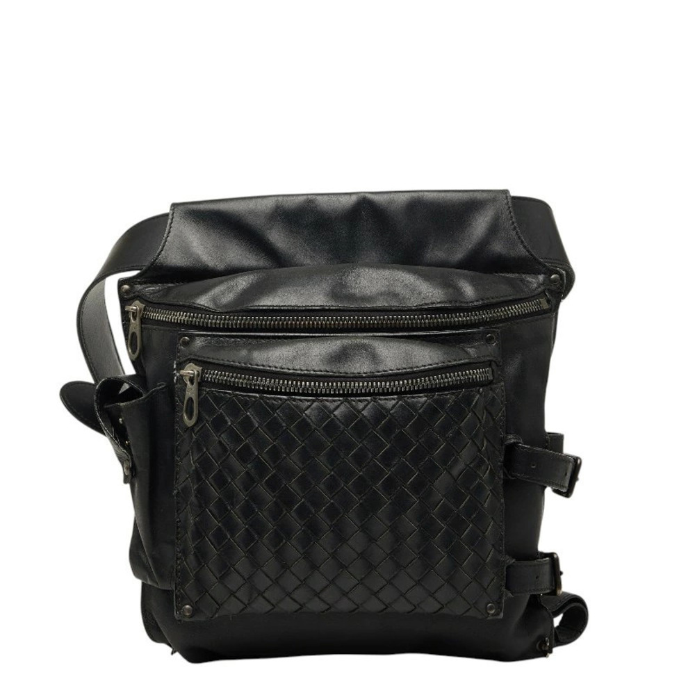 Bottega Veneta Intrecciato Body Bag Waist Black Leather Bottega Veneta